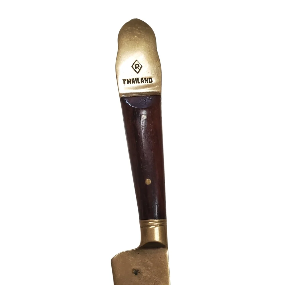 Vintage Siam Thailand Sitting Buddha Bronze & Wood Handle Cheese Knife/Pick